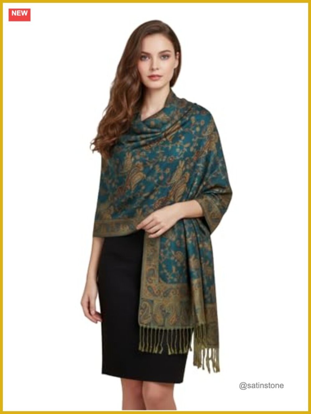 Reversible Paisley Pashmina Shawl Wrap, Viscose Acrylic, Bohemian Scarf